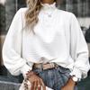 Fashion Ruffles Long Sleeve High Collar Solid Color Women Office Casual Pullover Shirt Blouse Top
