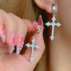Y2K Gothic Rhinestone Cross Earrings Kpop Crystal Zircon Cross Drop Earring for Women Grunge Egirl Earrings Zircon Accessories