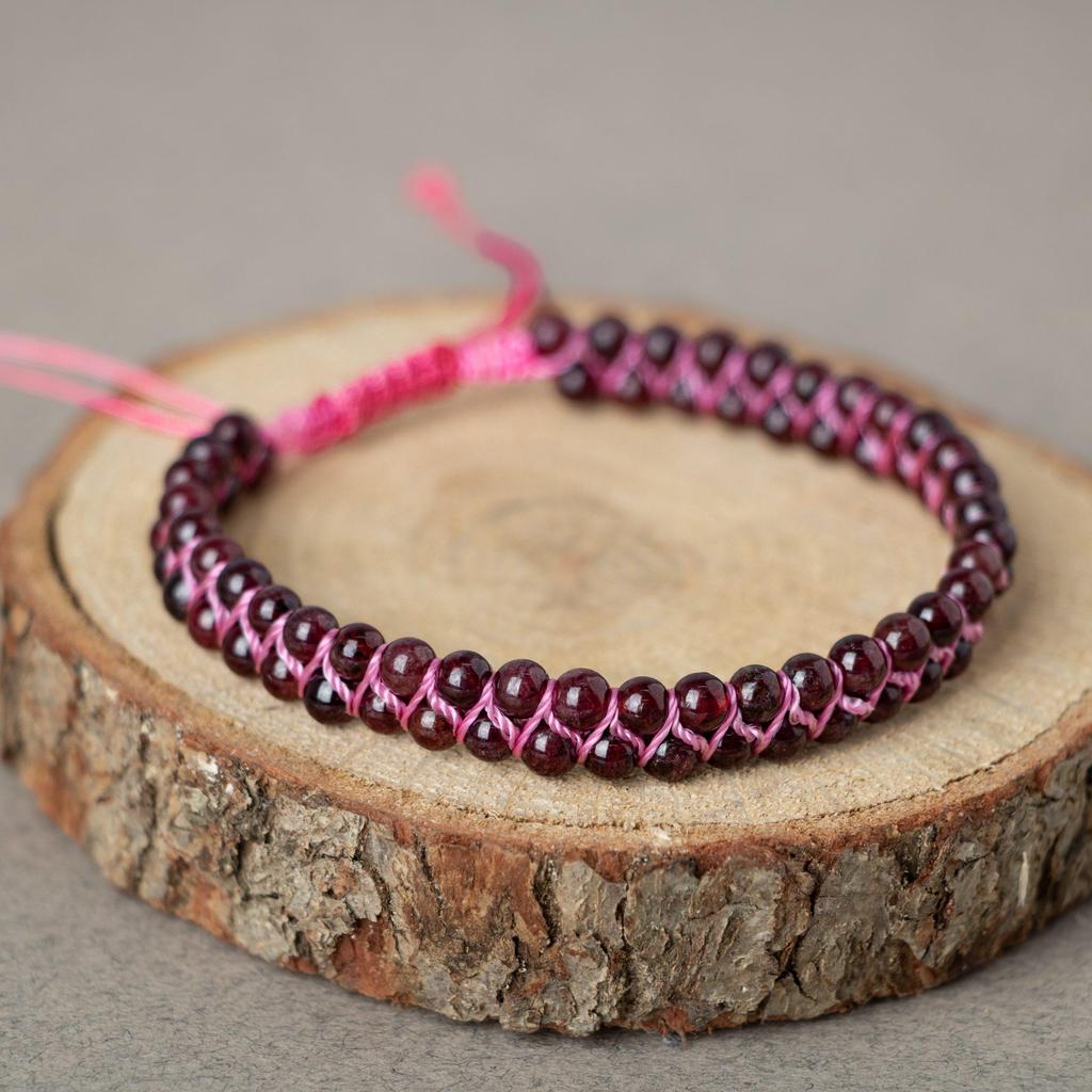 Браслет из двухрядного натурального камня с гранатом бордового цвета 4 мм