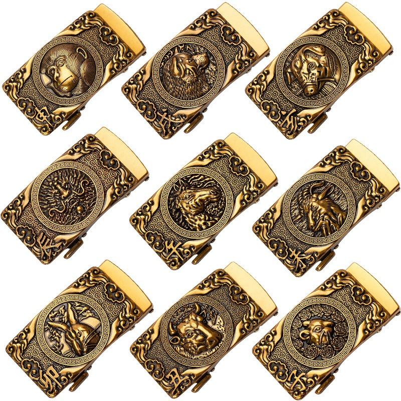 Zodiac Мужская автоматическая пряжка для ремня Персонализированная Ретро Медная 40см Автоматическая Пряжка для ремня из цинкового сплава