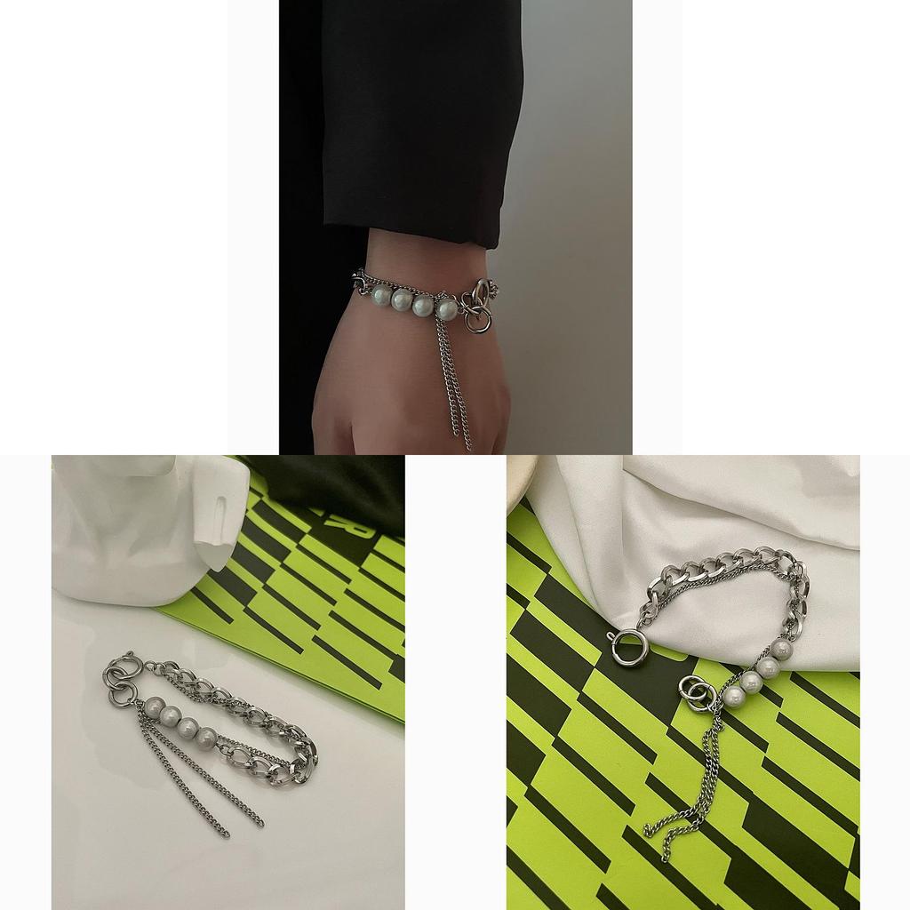 Geometric Reflective Bead Bracelet With Tassels For Unisex Fashion Accessory