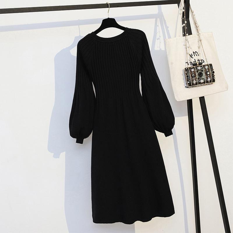 Осенне-зимняя одежда, Свободный V-образный вырез большого размера, Живот, Длинный вязаный свитер, Юбка-основа, Женский тренд