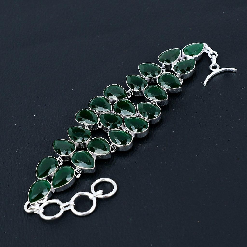 Браслет из стерлингового серебра 925 пробы ручной работы с изумрудным драгоценным камнем, серебряный браслет, изумрудный браслет для женщин, изумрудный браслет унисекс для подарков