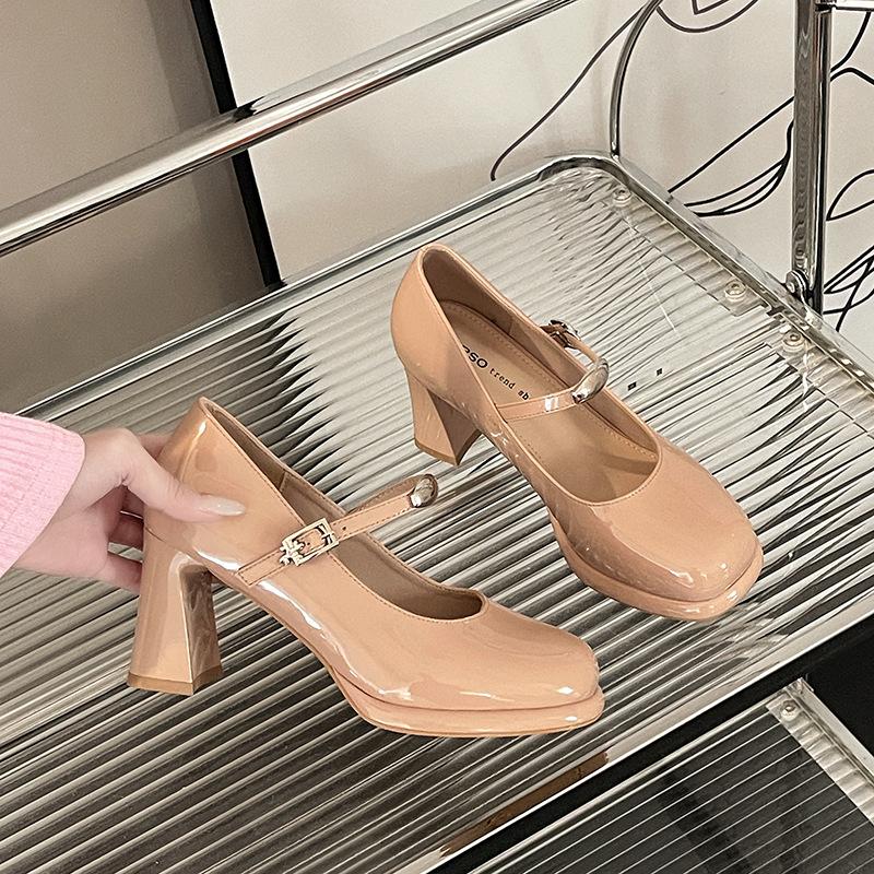 Популярные туфли Мэри Джейн для通勤, туфли на высоком каблуке, женские модели 2025 года, на толстом каблуке, женские туфли темпераментные, с мелким вырезом