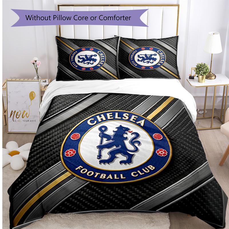Chelsea FC Pattern Printed 3PCS Bedding Set Soft Skin-Friendly Washable Duvet Cover & Pillowcases Set All Season Bedroom