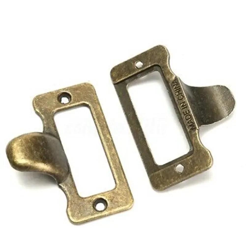 10 PCS Cabinet Drawer Label Pulls Antique Style Brass Tag File Name Card Holder Frame for Jewelry Box Gift Box Cupboard Pulls