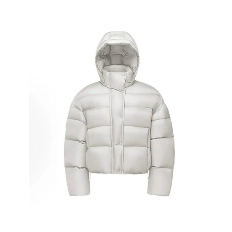 Womens Short Puffer Jacket With Hood Blue Quilted Down Coat Lightweight Warm Winter Outerwear Daily Wear