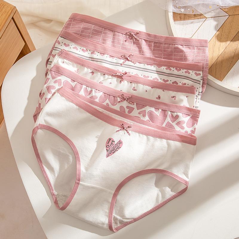 5Pcs Women‘s Panties Cotton Breathable Underwear Seamless Cute Bow Girls Briefs Female Lingerie