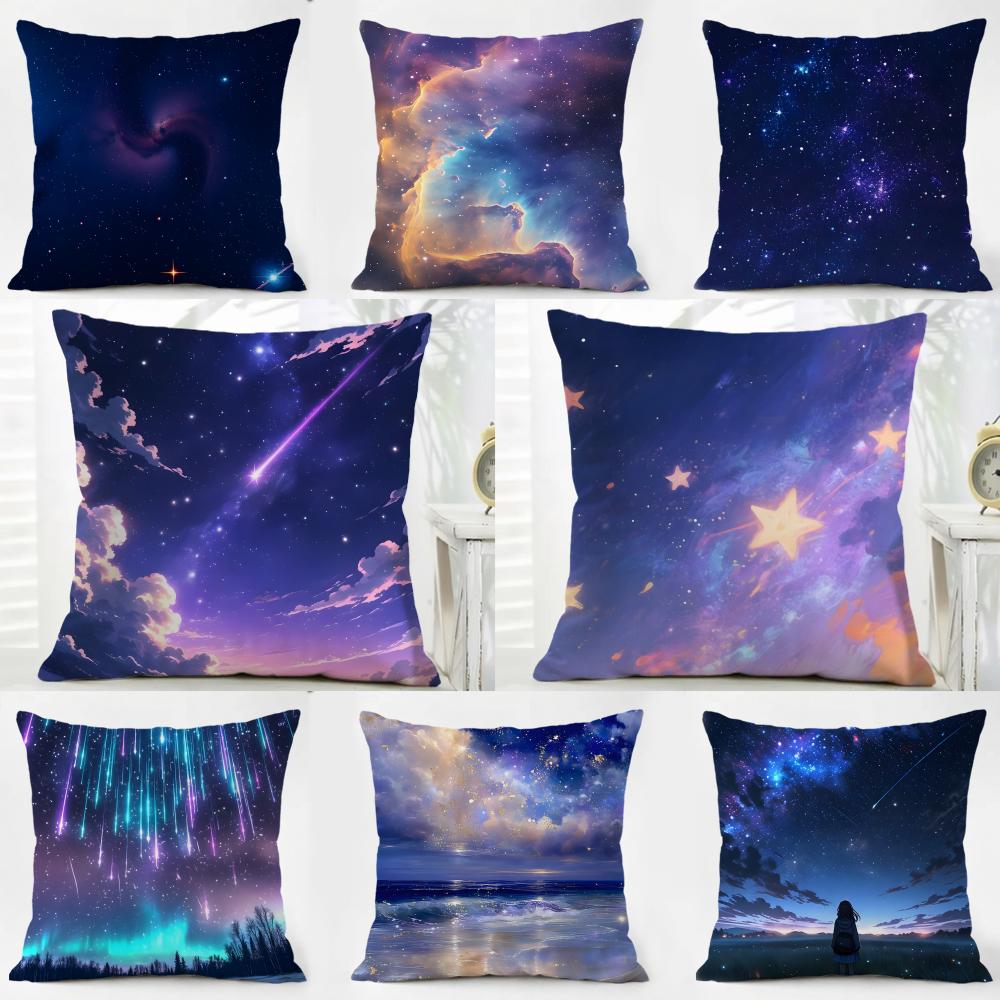 PPretty dream Galaxy starry sky Cushion Cover Pillow Case Soft Friendly Fabric Concealed Zipper