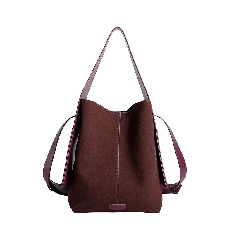 Chic Casual Style Soft Touch Bucket Tote Large Suede Ear Strap Shoulder Bag
