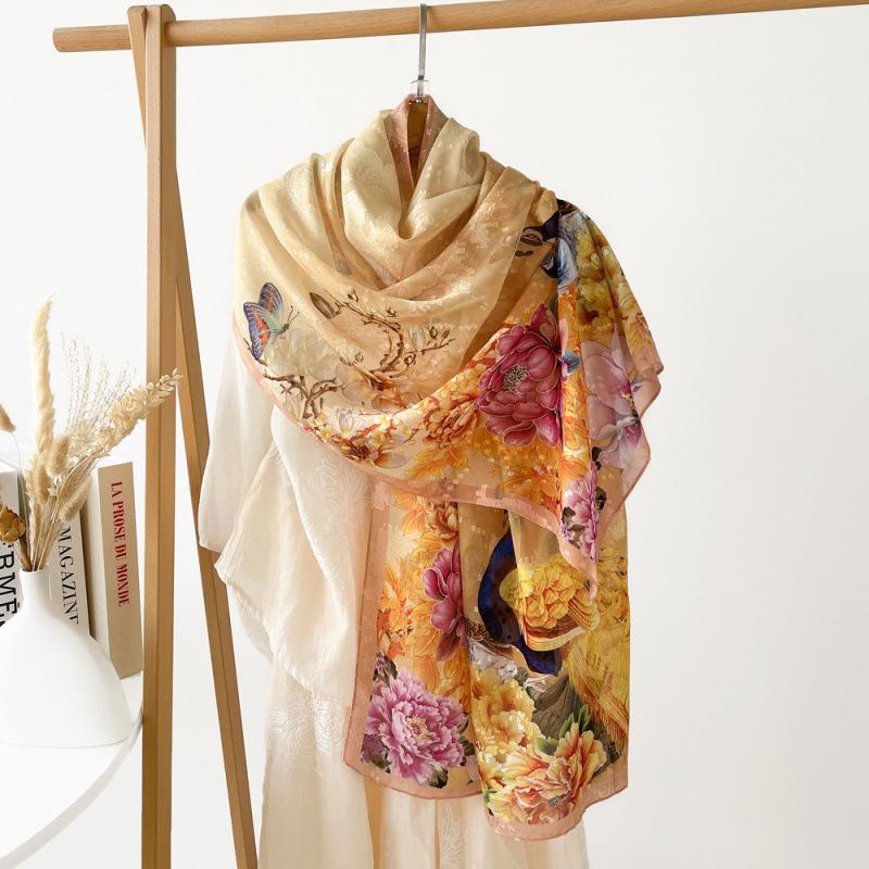 Chinese Elements Flower Cut Silk Scarf for Women Phoenix Print Shawl Light Luxury High-end Gauze Scarf Wedding Souvenir Scarf