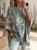Plus Size Women's Vintage Daisy Flower Print Three Quarter Sleeve Sweatshirt (No Accessories)