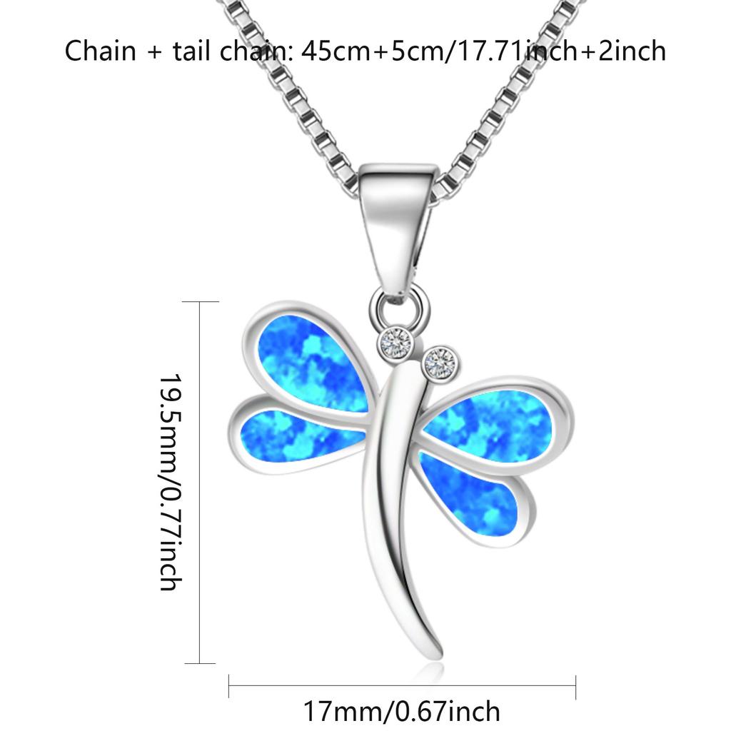 Minimalist Blue Opal Dragonfly Necklace | Copper Silver Plated Box Chain Lariat Gift