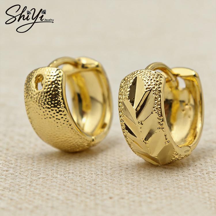 Vintage Hammered Textured Hoop Earrings 14K Gold Plated Brass Geometric Pattern Trendy Women's Daily Wear Guangdong Shiyi
