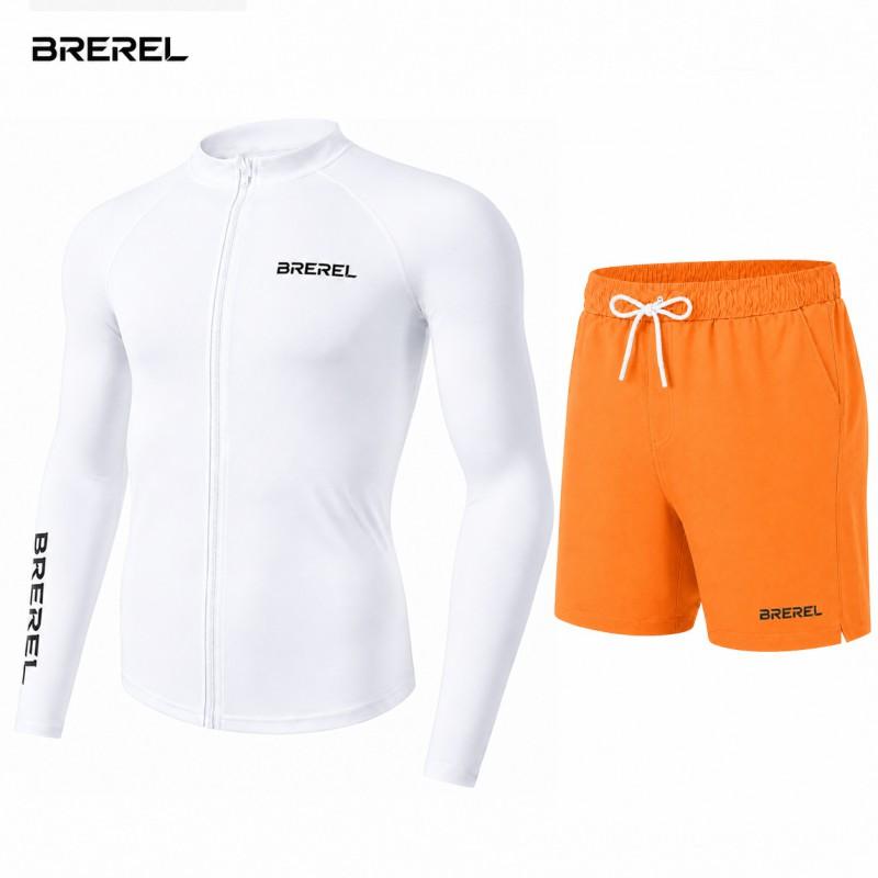 Mens UV Protection Rash Guard Set Long Sleeve Swim Shirt Quick-Dry Board Shorts Snorkeling Surfing Kayaking