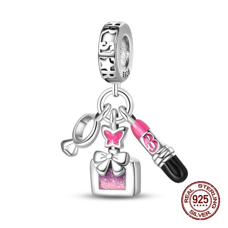 100% стерлингового серебра 925 пробы модные принцессы розовые банты подвески бусины подходят 925 оригинальные браслеты DIY ювелирные изделия подарки на годовщину
