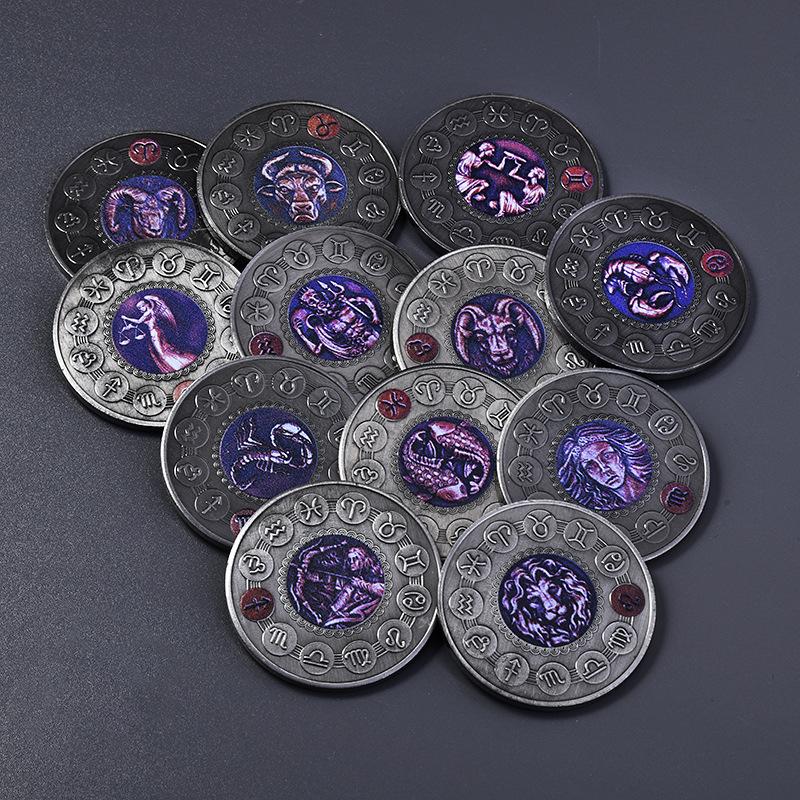 Металлическая памятная монета под античную бронзу, двенадцать знаков зодиака, памятная монета, цветная печать, рельеф, металлическая памятная медаль
