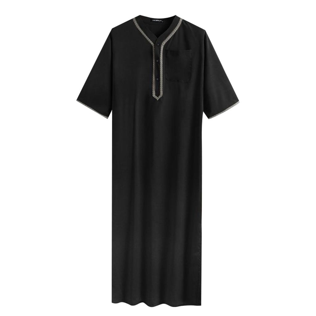 Летняя мужская мусульманская одежда, свободная рубашка на пуговицах, однотонная рубашка