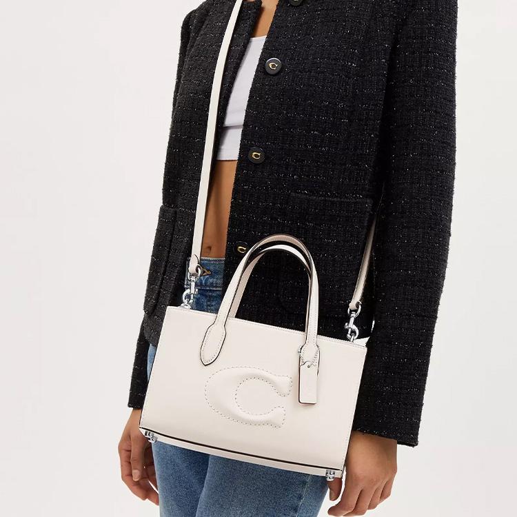 Coach Nina 25 Magnetic Snap Refined Calfskin Shoulder Crossbody Handbag Medium Women Handbag Silver Chalk CR097-SVHA