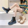 Women Mid Calf Boots Autumn Lace-up Platform Boots Woman Sexy Shoes Round Toe Soft Bottom Ladies Booties Female Botas