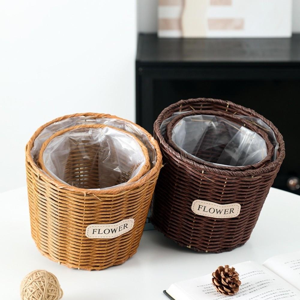 Tabletop Imitation Rattan Basket Plastic Rattan Storage Baskets Woven Plant Pot Indoor Storage