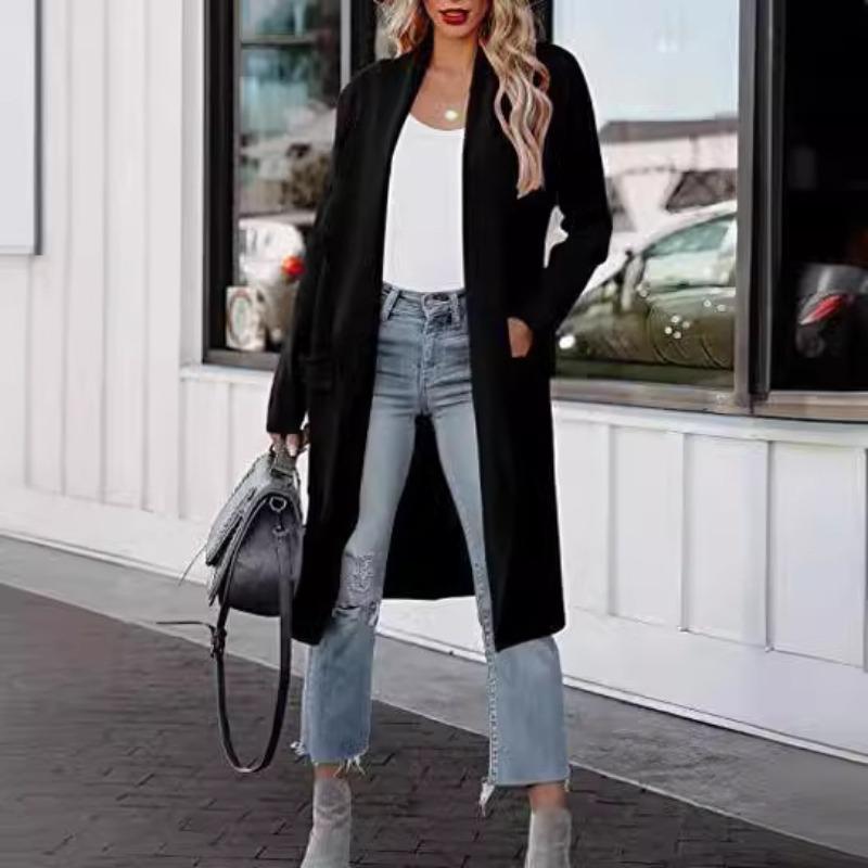 Осенне-зимняя женская повседневная длинная однотонная теплая куртка-пальто