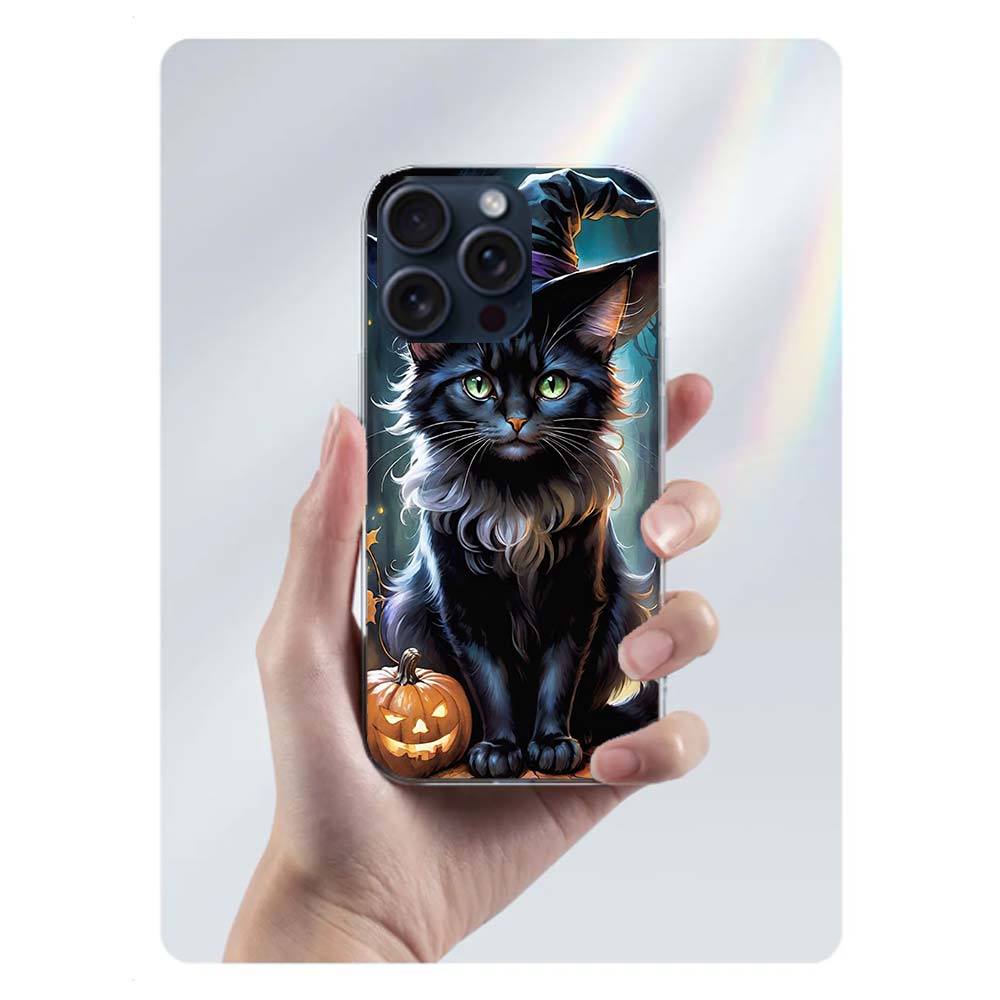 Halloween Magic Cat Clear Phone Case For Iphone 17 Air 16 Pro Max 15 Pro 14 Plus 17E 16E 11 13 12 Mini Cover Cases Fundas Cell T