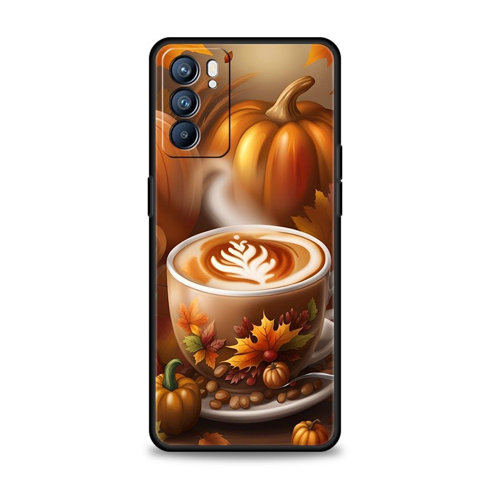 Pumpkin Autumn Leaves Coffee Phone Case For Oppo Reno 13 12 11 10 7 F Find X5 X6 A98 A80 A79 A78 A57 A54 A31 A17 Pro 5G Soft TPU