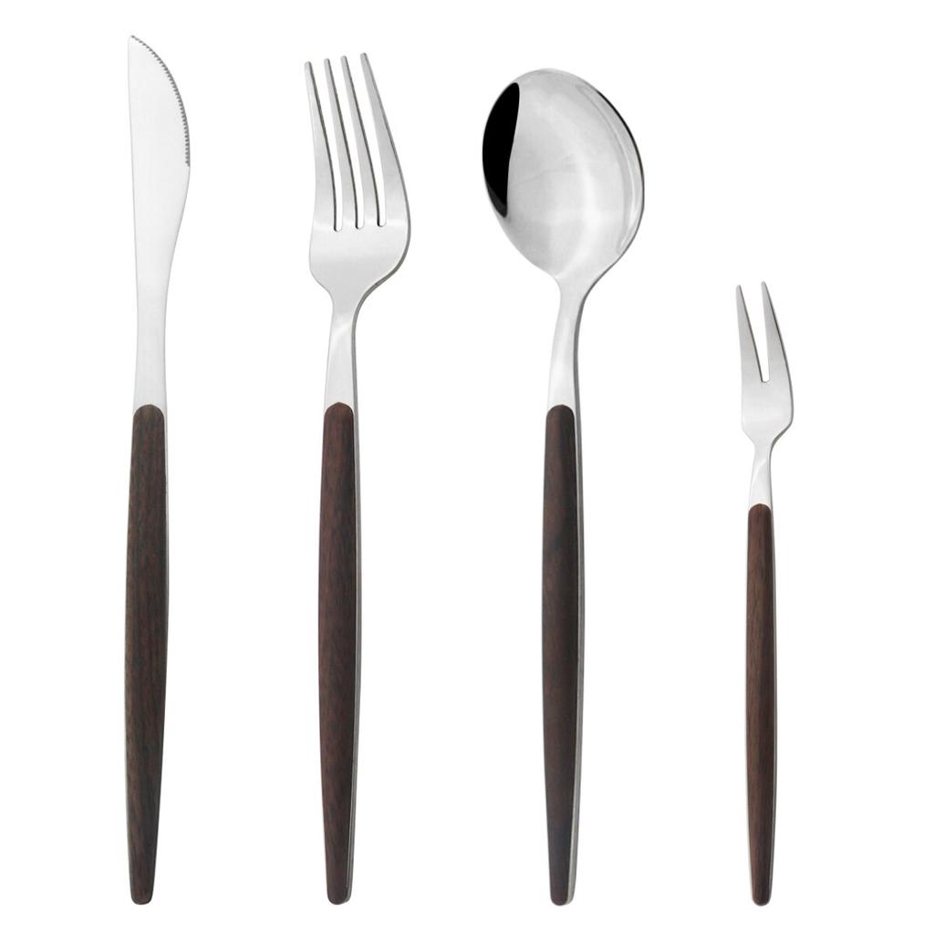 4 шт. золотой набор столовых приборов из нержавеющей стали, посуда с деревянной ручкой, глянцевый нож, вилка, ложка, набор кухонных столовых приборов в западном стиле