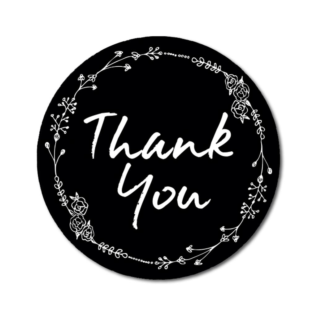Darling Souvenir 1,6 дюйма круглая роза ручной рисунок цветочный венок черный спасибо наклейки-45
