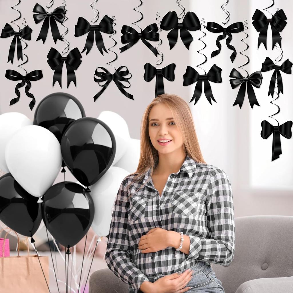Черные украшения на день рождения Clabby Black Bow Черная Кокетка Спирали Гирлянда Баннер Бант Украшения для вечеринки Лента Бумажные вырезки для девочек Праздник для новорожденного