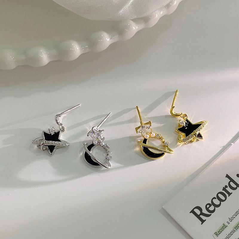 Серьги Black Star Moon, асимметричные серьги Star, легкие роскошные серьги Super Fairy, планета темперамента