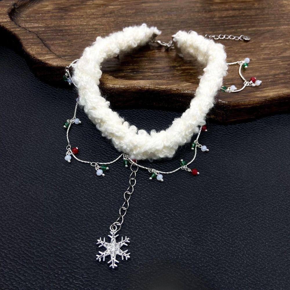 Santa Claus Christmas Plush Choker Christmas Tree Xmas Clavicle Chain  Jewelry Accessories