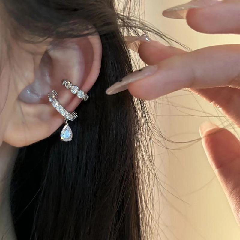 2Pcs Waterdrop Zircon Korean Ear Cuff Clip On Earrings for Women No Piercing C Shape Clip Ear Luxury Rhinestone Y2K Jewelry