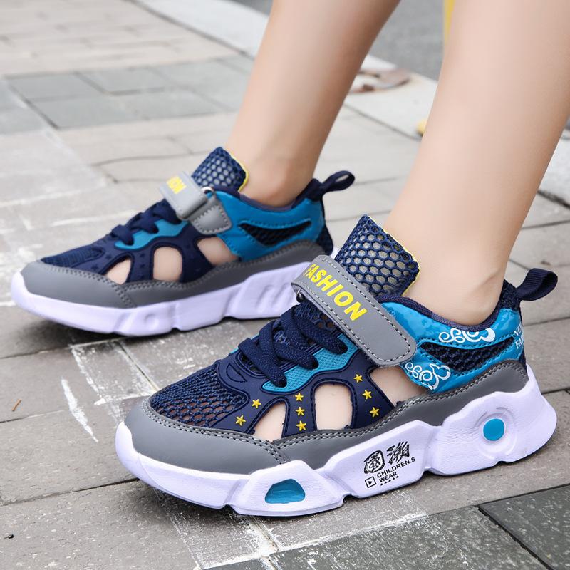 Boys Hollow Sneakers Mesh Breathable Sneakers Spring and Autumn Fashion New Middle-aged and Older Children's Non-slip and Lightweight Running Shoes