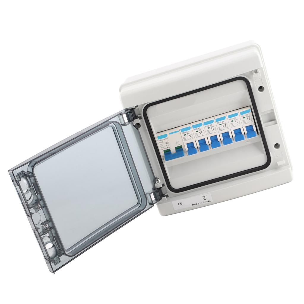 Waterproof Distribution Box 6 MCB(2xB6A+2xB16A+2xB32A) + Main Switch 100A 6 Way Style