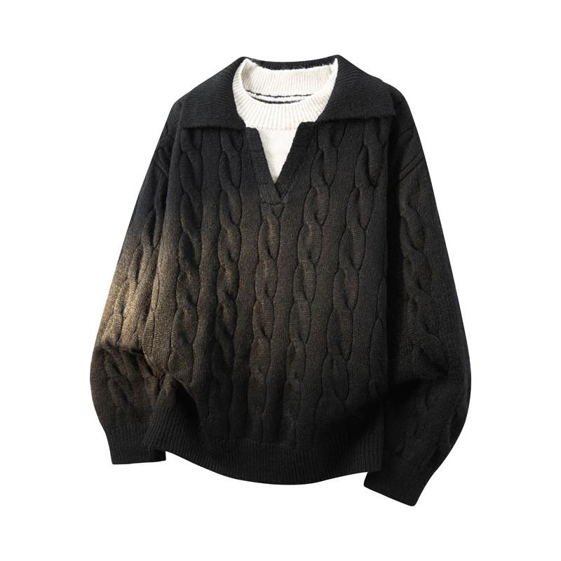 Unisex Oversized Knit Sweater With Collar Detail Fall Winter 2025 Loose Fit Long Sleeve Casual Top
