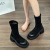 2024 Women Mid-Calf Boots Autumn Women's Black All-match Platform Long Boots Winter Slip On Short Plush Women Chunky Heel Boots