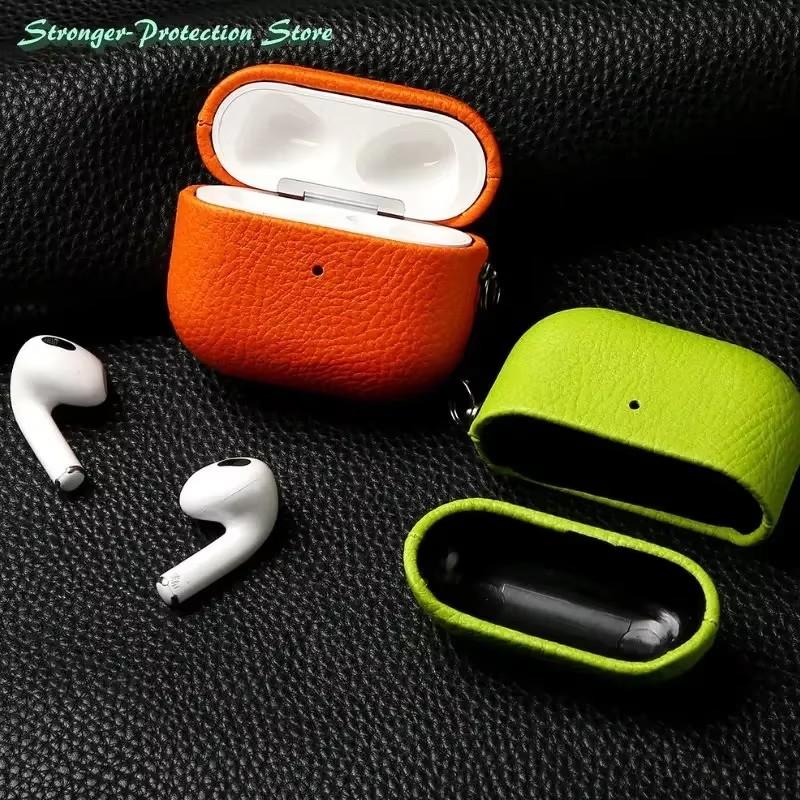 Натуральная Кожа Для Чехла AirPods Pro 3 AirPods Pro 2 Airpods 4 Airpods 1/2 3 Обложка Узор Личи Коровья Кожа С Пряжкой