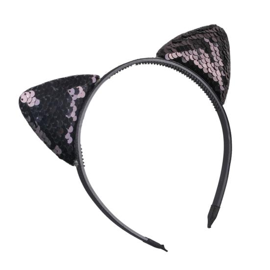 Girl Headband Sparkling Sequins Three-Dimensional Cat Ear Shape Painless Wearing Arc Hair Hoop Kids Daily Party Hair Accessory