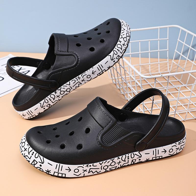 Мужские туфли с отверстиями 2025 года, новые летние повседневные пляжные туфли с граффити, две классные тапочки