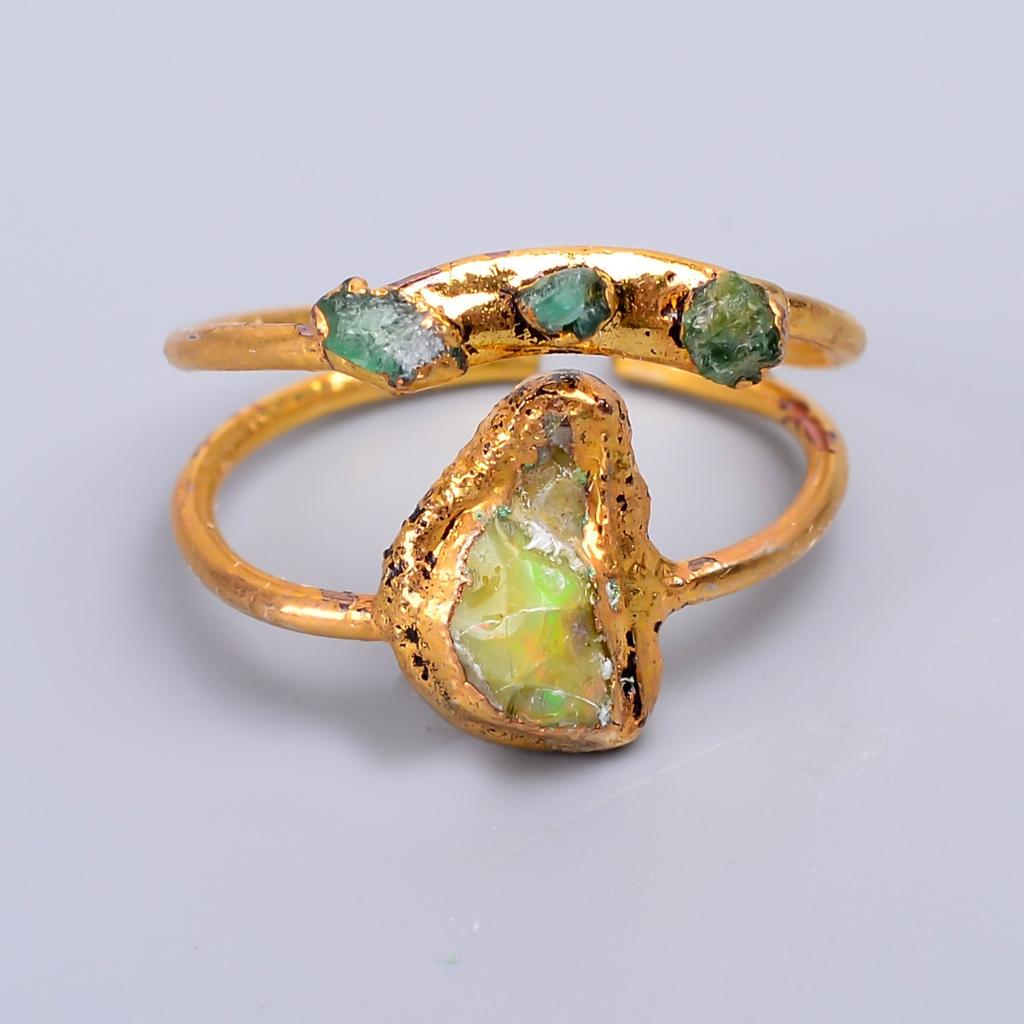 Натуральный эфиопский опал, позолоченное, подарок жене, кольцо вечности, гальваноформованное, ювелирное изделие V-60