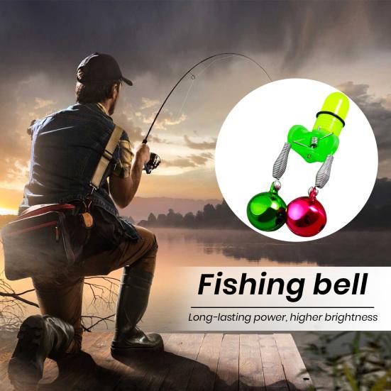 Fishing Rod Bait Alarm Bell with LED Light Dual Ring Bells Fishing Bite