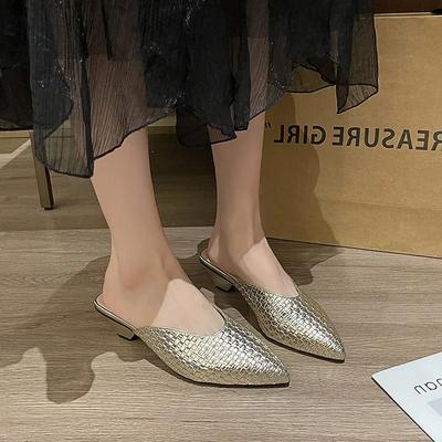 Мода Горячие Продажи 2025 Женские Модные Шлепанцы Баотоу Весна Новые Острый Носок Мелкий Вырез Мягкая Водонепроницаемая Нескользящая Обувь на Толстом Каблуке