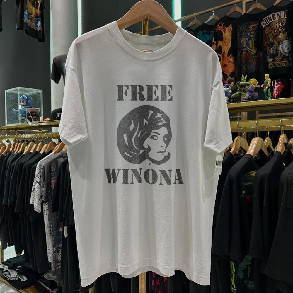 90-е Free Winona Ультра Редкая Стиранная Белая Футболка Размер XL Унисекс Футболка