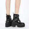 Модные женские кружевные осенние ботинки женские дамские ботильоны на толстой танкетке черные лакированные кожаные ботильоны панк-готика новое поступление 2024 г.