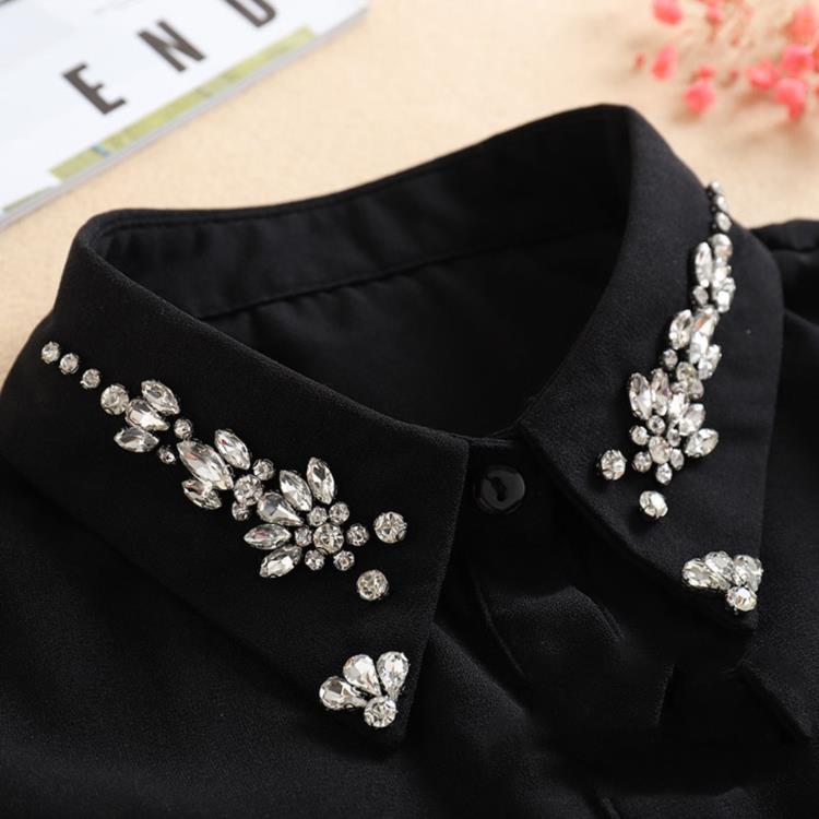Vintage White Woman Fake Collar Black Crystal Lady Detachable Collar Shirt Neckwear False Collar With Beads Clothing Accessories