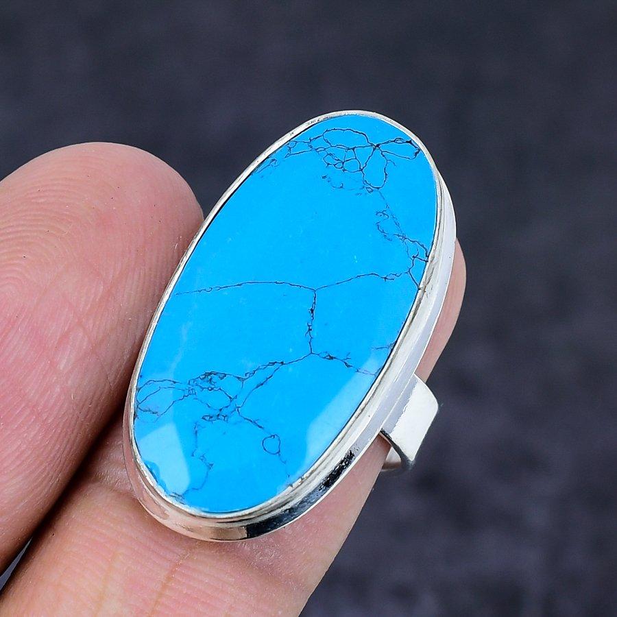 Натуральная бирюза Санта-Роза 925 стерлинговое серебро Ювелирное кольцо Размер 8 f4w04