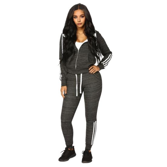 2 шт./комплект женский костюм с капюшоном брюки с длинными рукавами однотонный цвет застежка-молния эластичный с высокой талией