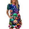 Ocean Style Women Dress New 2024 Summer Dress Elegant Short Sleeve O-Neck Loose Casual Woman Beach Party Dresses